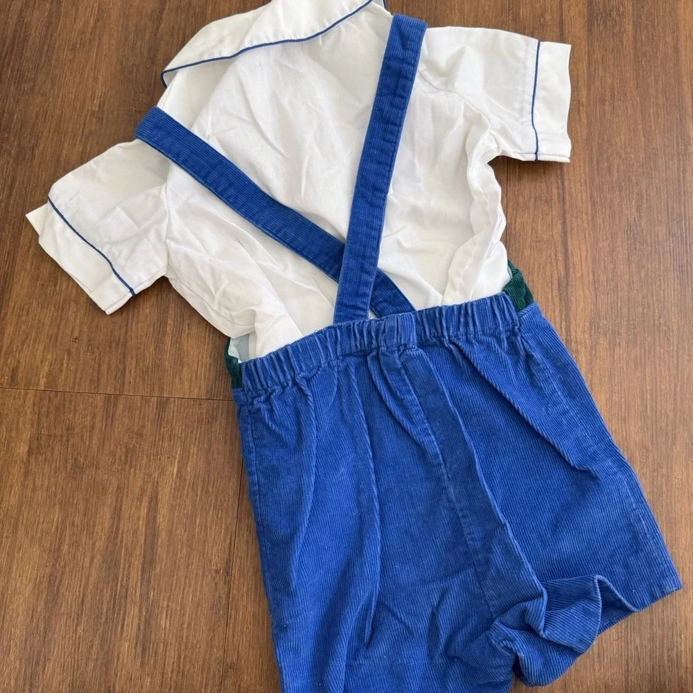 Vtg Country Farm Corduroy Overalls Boys 3 Blue Jon Jon Barn Apple 1980's Set - Picture 4 of 11